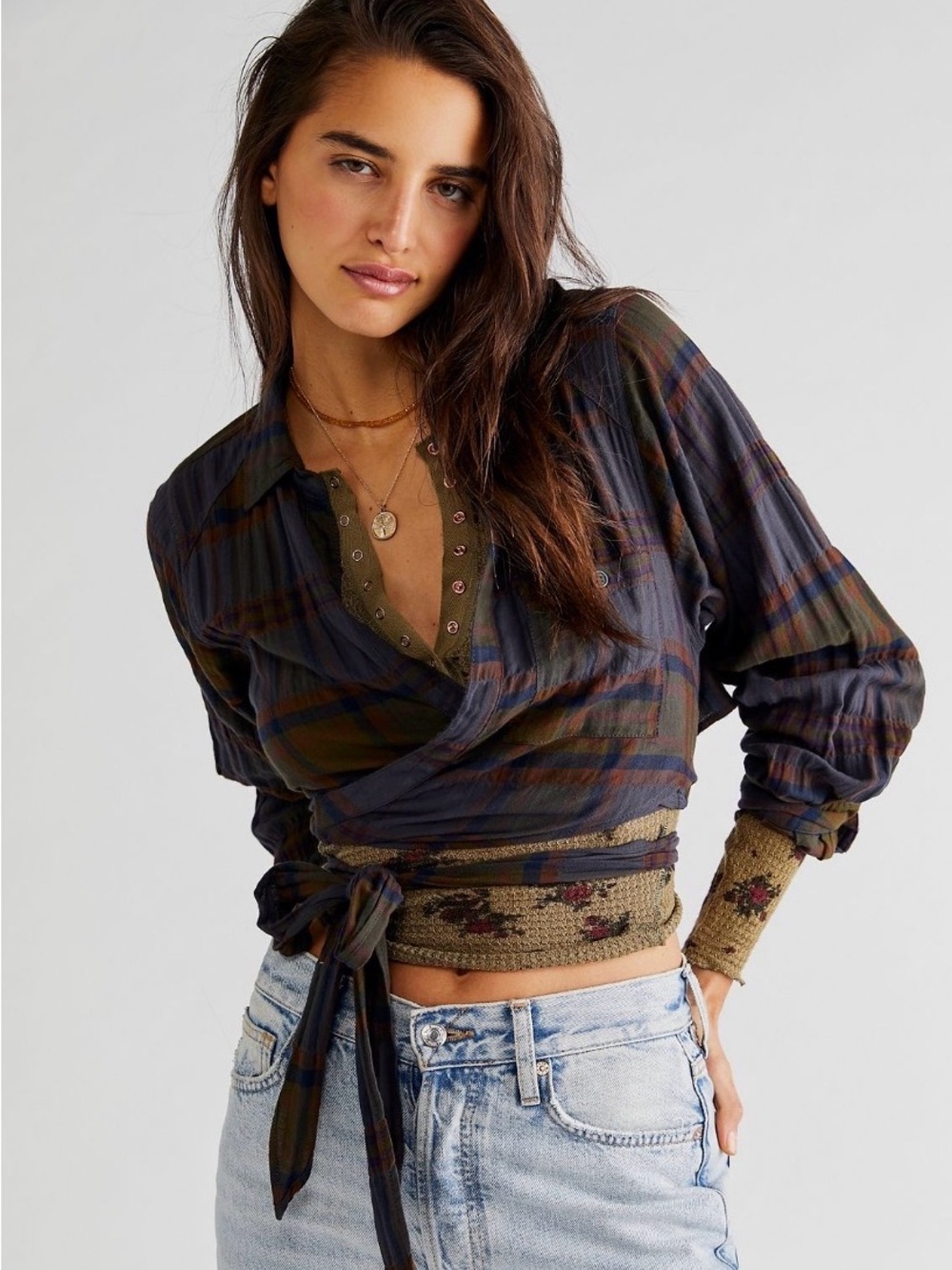 NWT Free People Plaid flannel Wrap top